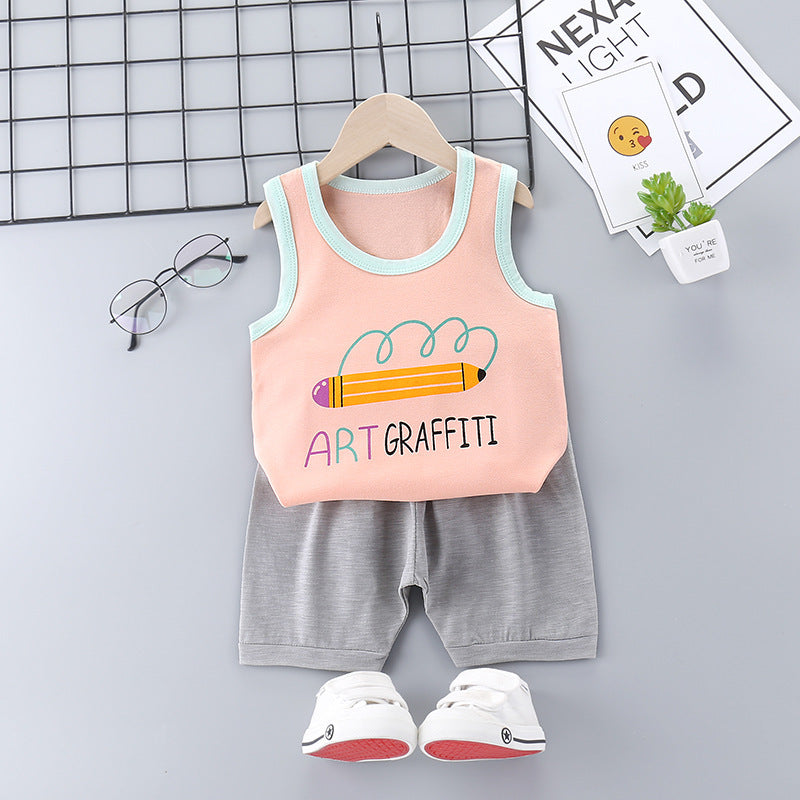 Sports Pure Cotton Girls Casual Fashion Suit Korean Children's Clothing