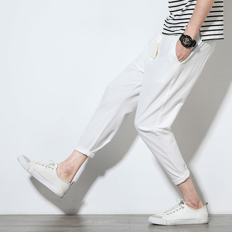 Men’s Solid Color Sweatpants – Loose Casual Nine-Point Style
