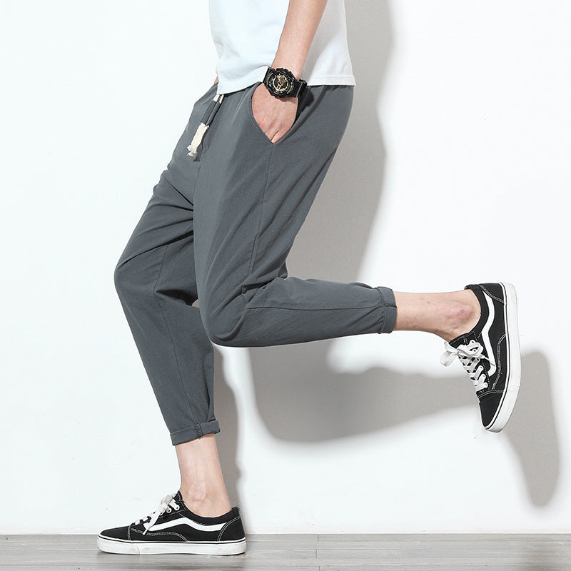 Men’s Solid Color Sweatpants – Loose Casual Nine-Point Style