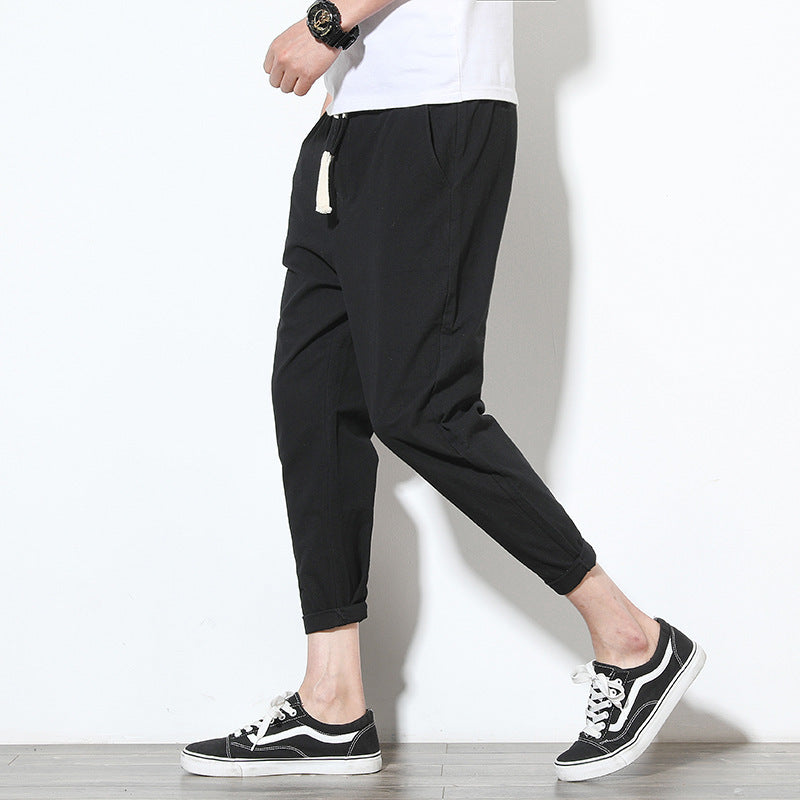 Men’s Solid Color Sweatpants – Loose Casual Nine-Point Style