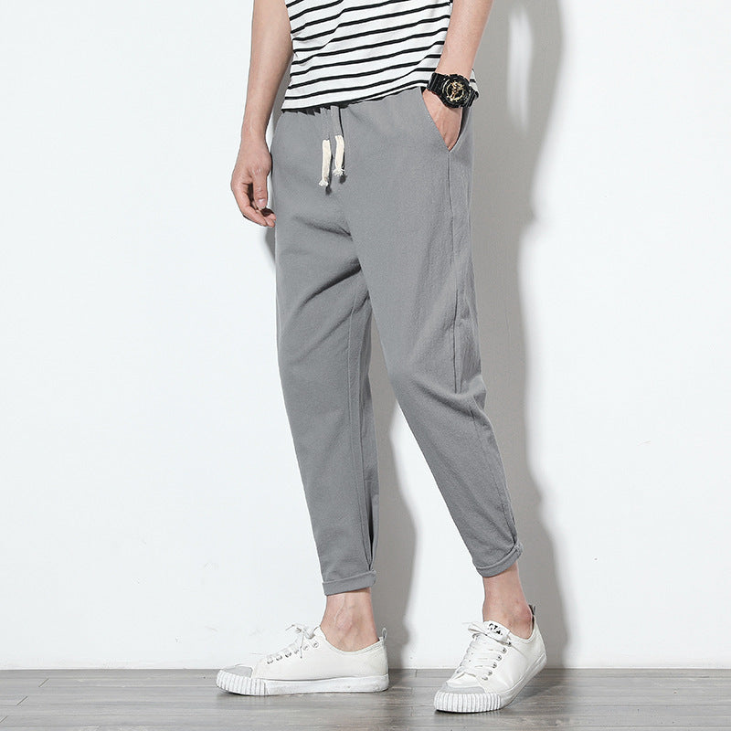 Men’s Solid Color Sweatpants – Loose Casual Nine-Point Style