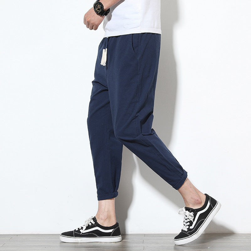 Men’s Solid Color Sweatpants – Loose Casual Nine-Point Style