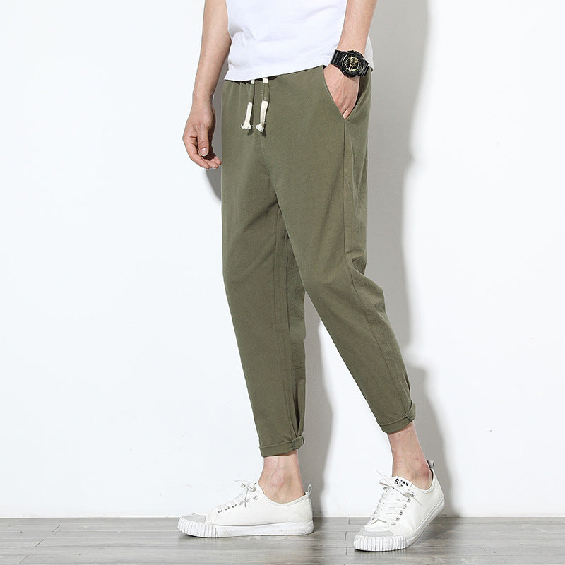 Men’s Solid Color Sweatpants – Loose Casual Nine-Point Style