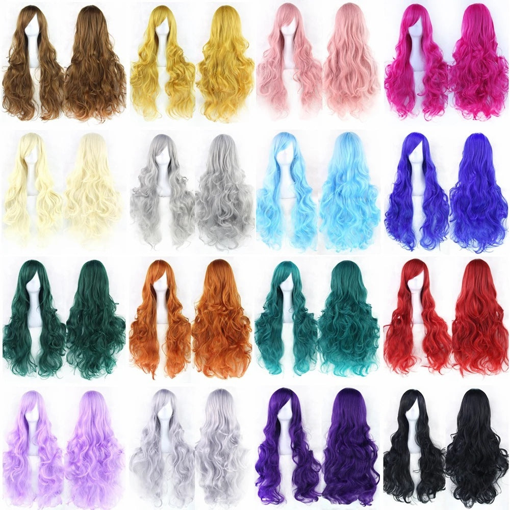 New Style Female Oblique Bangs Multicolor 80 Cm Wig Chemical Fiber Wig Cover