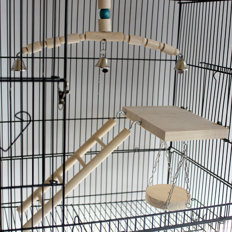Parrot Cage Toy – Wooden Swing Ladder with Bell, Springboard, and Chew Relief for Budgies, Cockatiels, and Parakeets