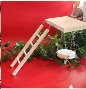 Parrot Cage Toy – Wooden Swing Ladder with Bell, Springboard, and Chew Relief for Budgies, Cockatiels, and Parakeets
