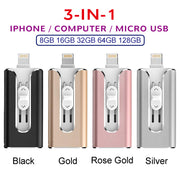 3-in-1 OTG Metal USB Flash Drive – USB-C/Micro-USB/USB-A for Android & Computer (64–256GB)