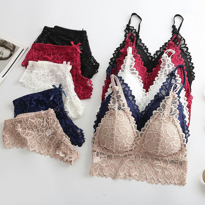 Triangle Cup Lace Bra And Panty Set Seamless Womens