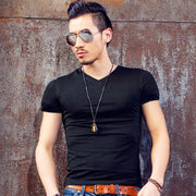 V-neck Slim Short-Sleeved Men's T-Shirt Youth Tight Bottoming Shirt