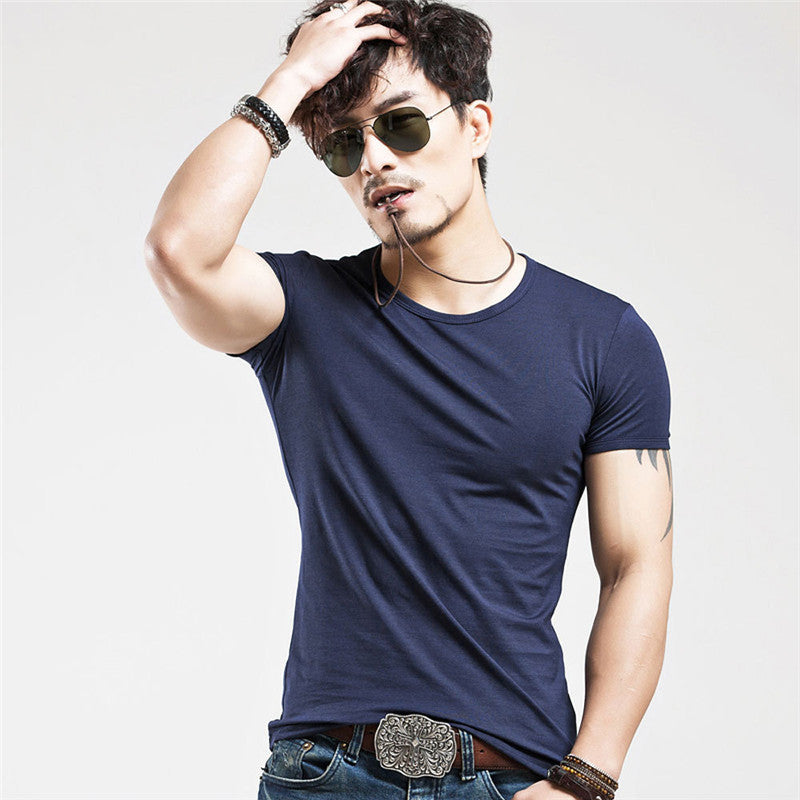 V-neck Slim Short-Sleeved Men's T-Shirt Youth Tight Bottoming Shirt