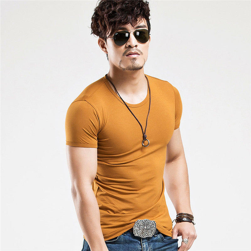 V-neck Slim Short-Sleeved Men's T-Shirt Youth Tight Bottoming Shirt