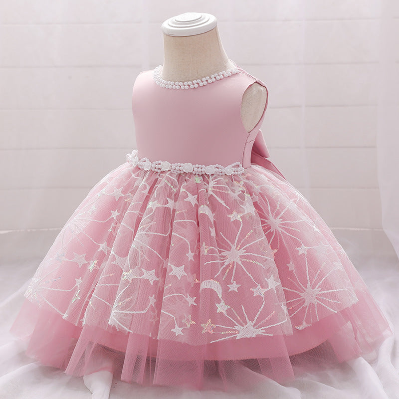 Children's One-year-old Dress Girls Vest Princess Skirt Fluffy Yarn Printing Foreign Trade