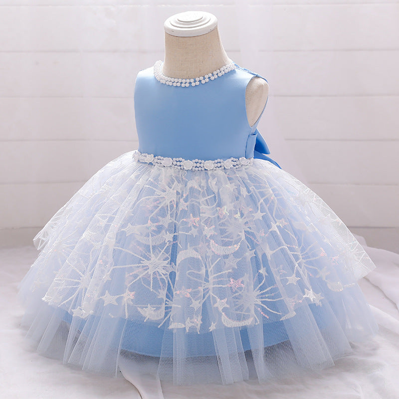 Children's One-year-old Dress Girls Vest Princess Skirt Fluffy Yarn Printing Foreign Trade