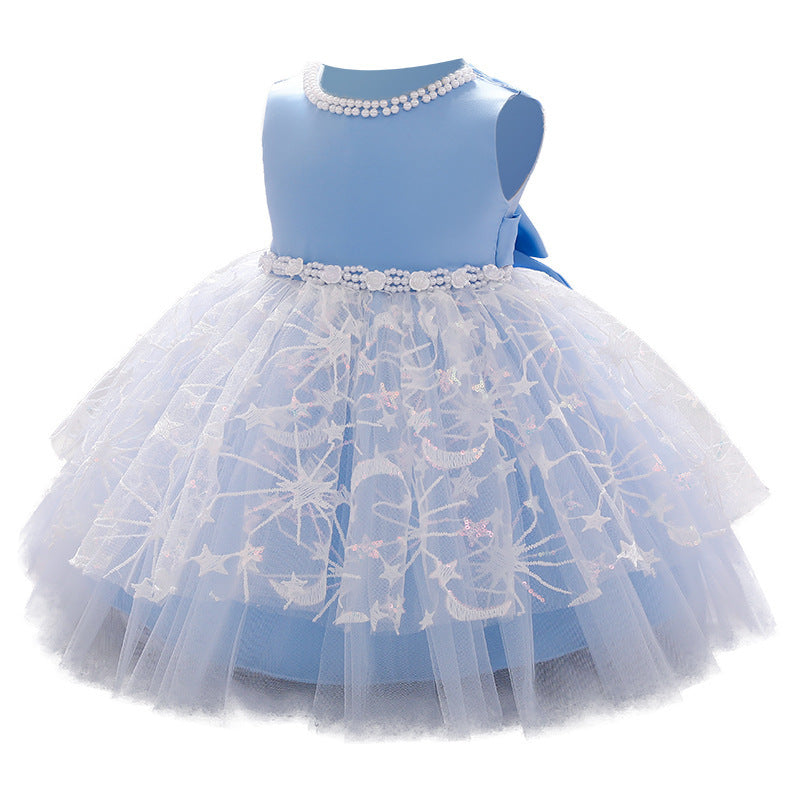 Children's One-year-old Dress Girls Vest Princess Skirt Fluffy Yarn Printing Foreign Trade