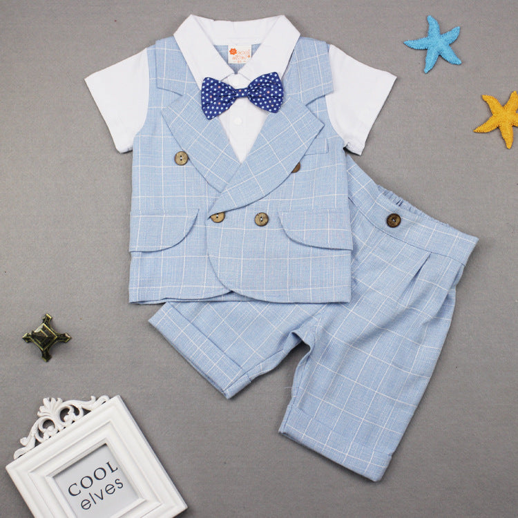 Boy's Suit Children's Plaid Gentleman Two-piece Short-sleeved Suit