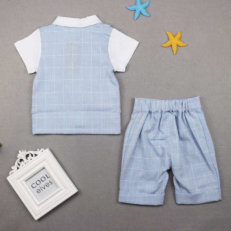 Boy's Suit Children's Plaid Gentleman Two-piece Short-sleeved Suit