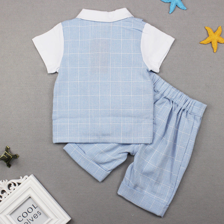 Boy's Suit Children's Plaid Gentleman Two-piece Short-sleeved Suit