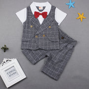Boy's Suit Children's Plaid Gentleman Two-piece Short-sleeved Suit