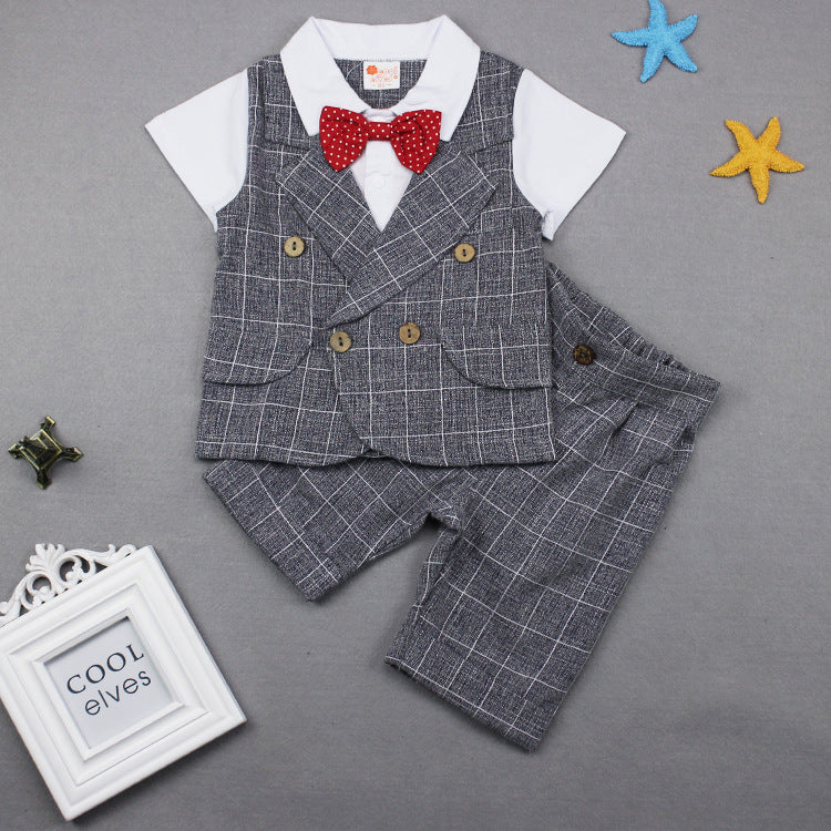 Boy's Suit Children's Plaid Gentleman Two-piece Short-sleeved Suit