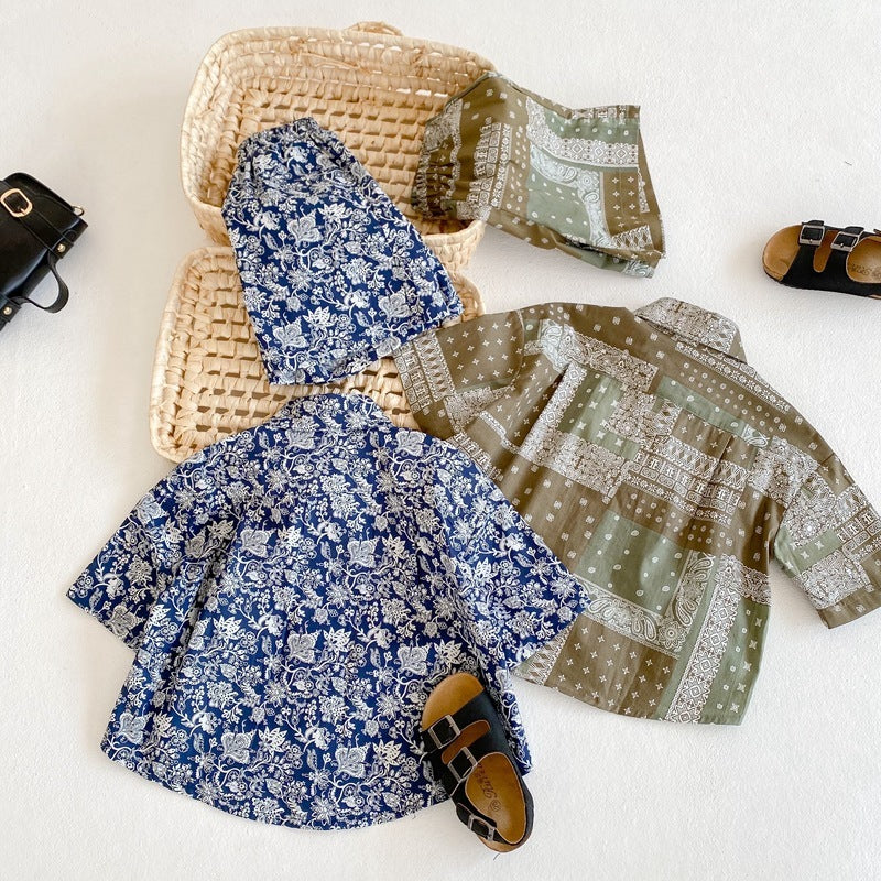 Retro Cotton Cashew Flower Shirt Two Piece Regular Kids Set
