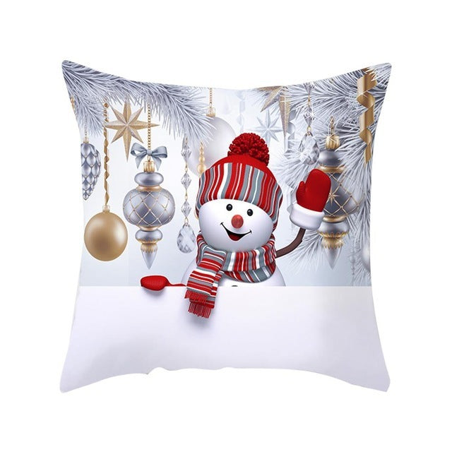 Cartoon Snowman Santa Peach Skin Cushion Cover Cartoon Printed Sofa Pillow Case