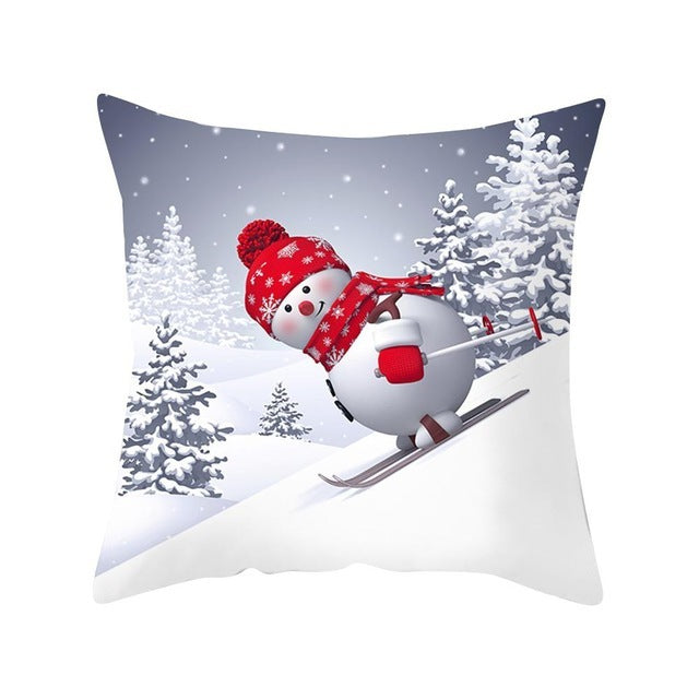 Cartoon Snowman Santa Peach Skin Cushion Cover Cartoon Printed Sofa Pillow Case