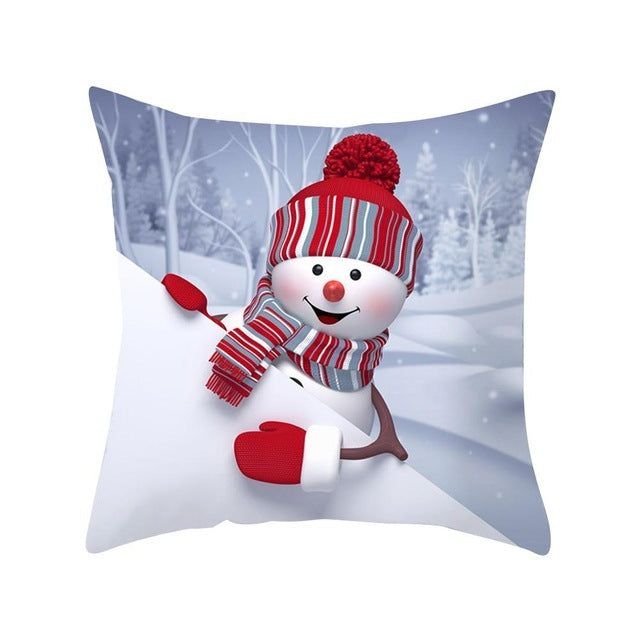 Cartoon Snowman Santa Peach Skin Cushion Cover Cartoon Printed Sofa Pillow Case