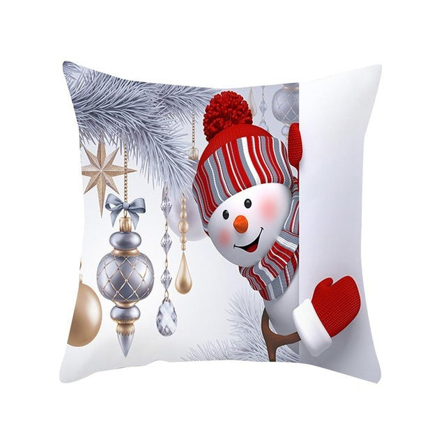Cartoon Snowman Santa Peach Skin Cushion Cover Cartoon Printed Sofa Pillow Case