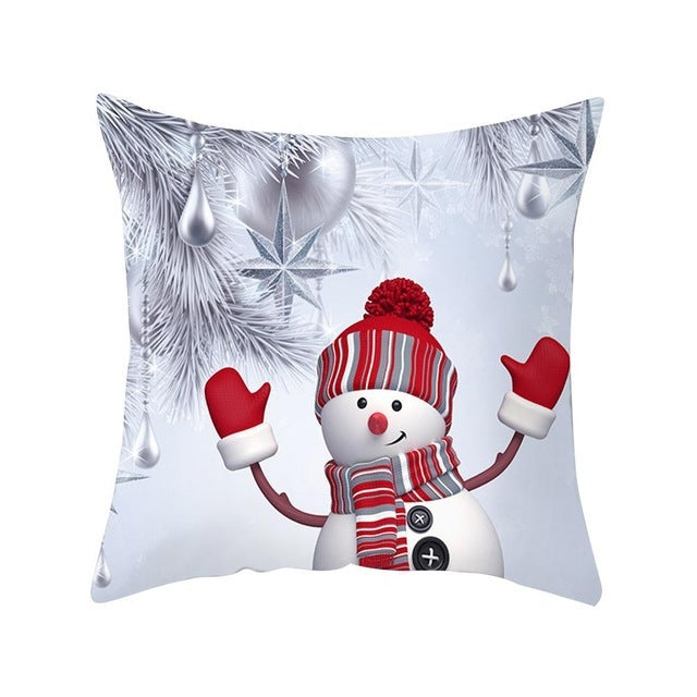 Cartoon Snowman Santa Peach Skin Cushion Cover Cartoon Printed Sofa Pillow Case