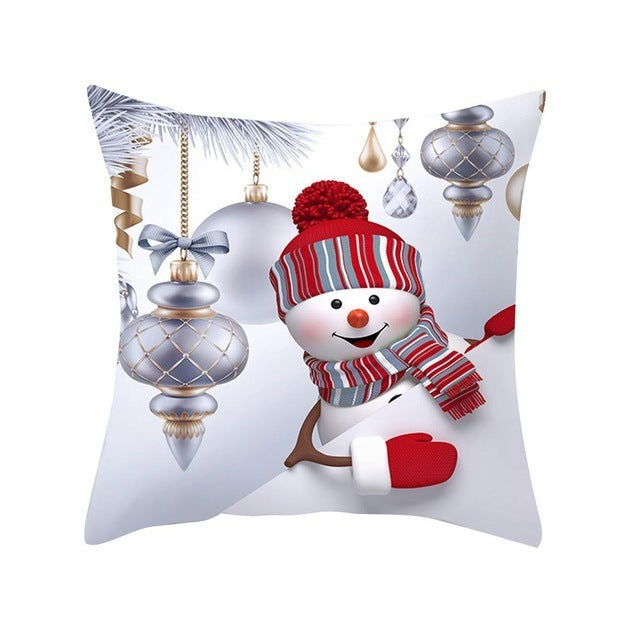 Cartoon Snowman Santa Peach Skin Cushion Cover Cartoon Printed Sofa Pillow Case