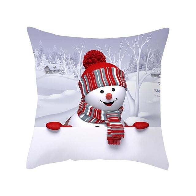 Cartoon Snowman Santa Peach Skin Cushion Cover Cartoon Printed Sofa Pillow Case