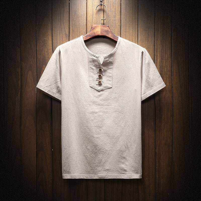 Casual Cotton, Linen And Linen Short-Sleeved T-Shirt, Pure Color T-Shirt