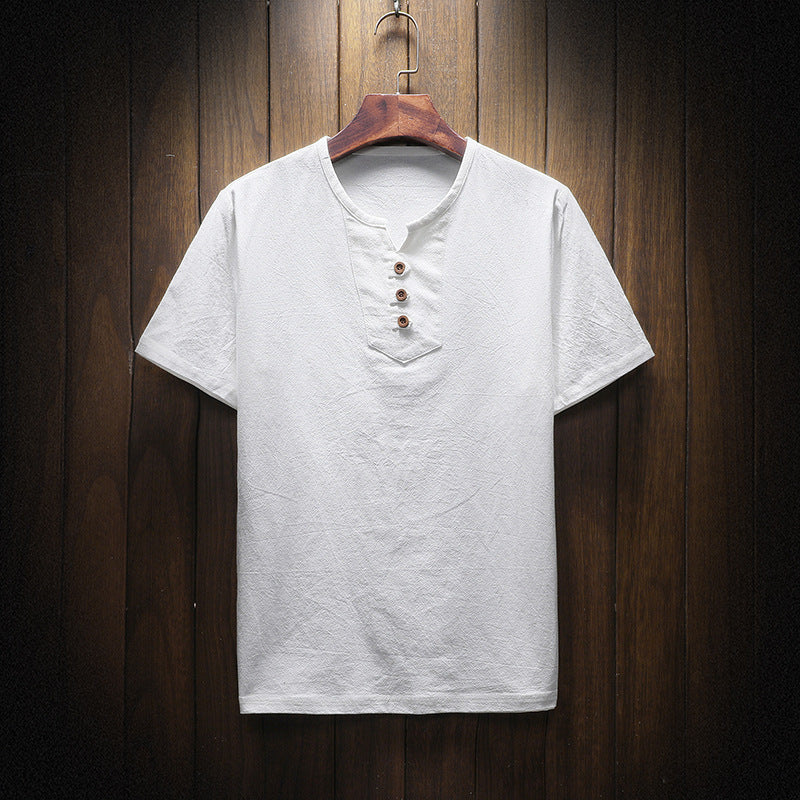 Unisex Casual Short Sleeve Cotton Linen T Shirt Solid