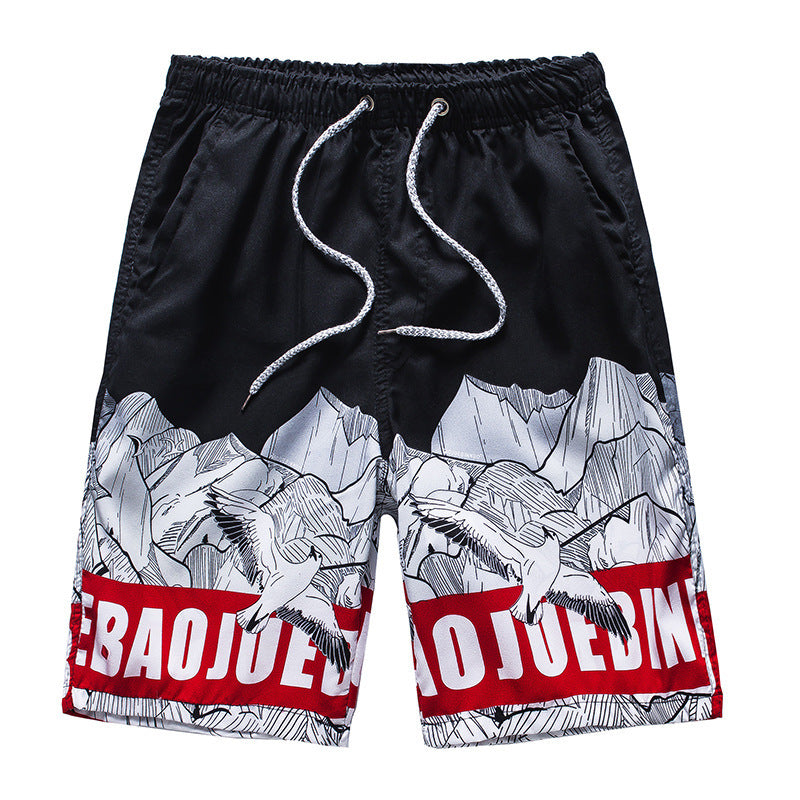 Men's Relaxed Fit Beach Shorts Polyester Feather Print