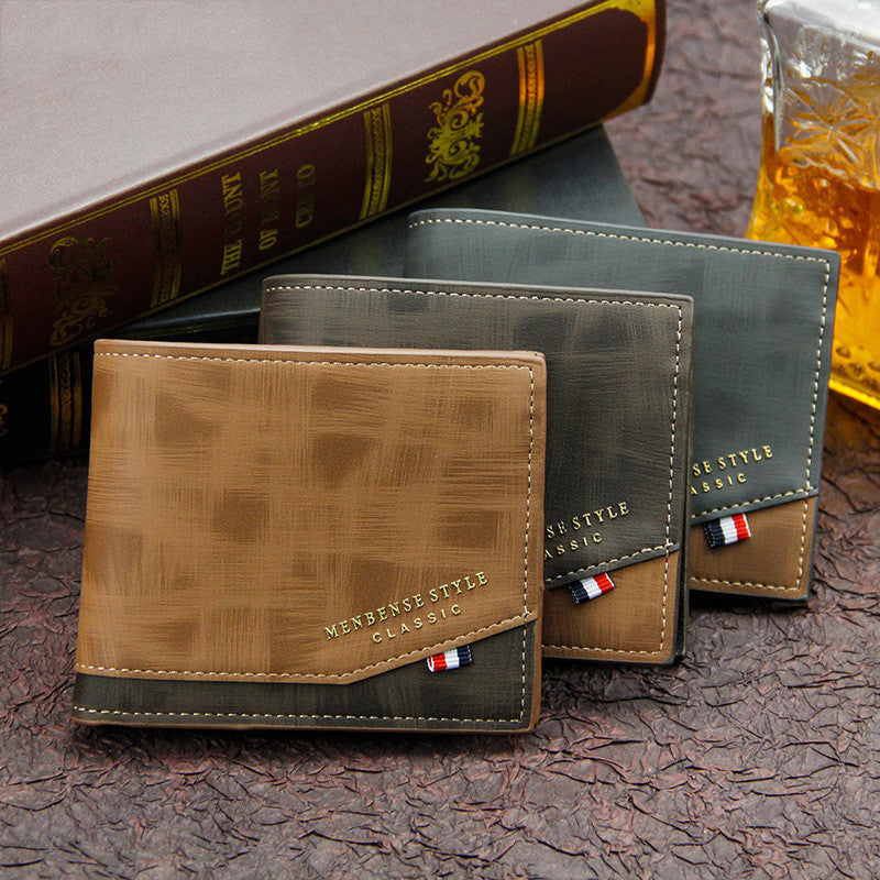 Mens Korean Style Short Wallet PU Leather Bronze Print