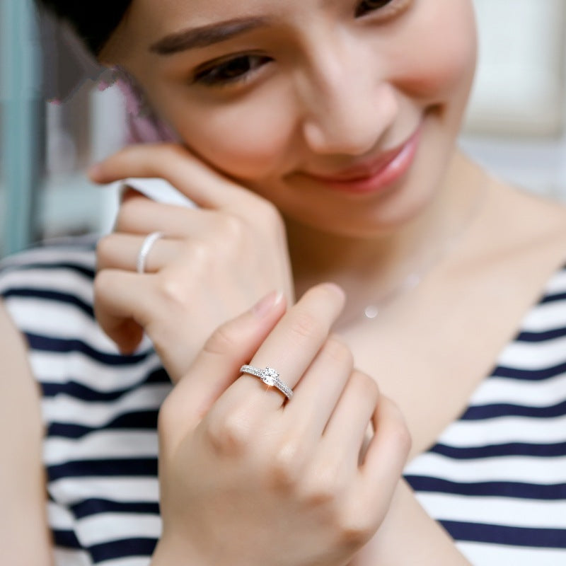 Elegant Geometric Micro-Set Simulated Zircon Engagement Ring for Women