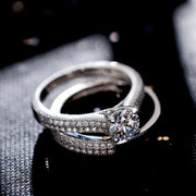 Elegant Geometric Micro-Set Simulated Zircon Engagement Ring for Women