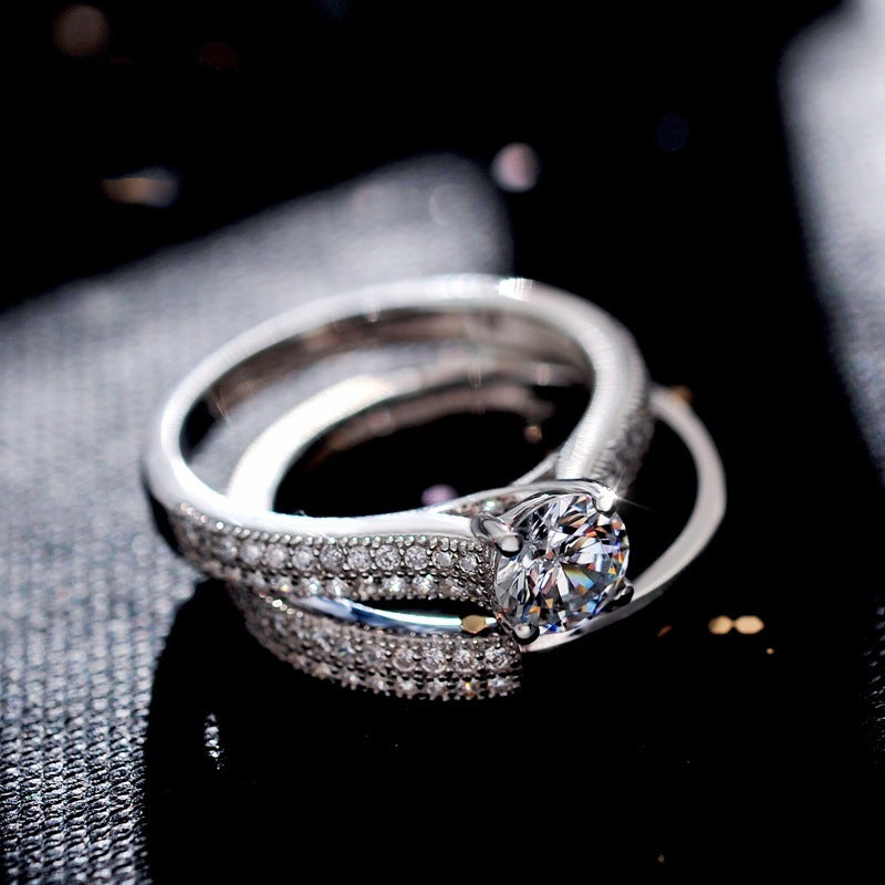 Elegant Geometric Micro-Set Simulated Zircon Engagement Ring for Women