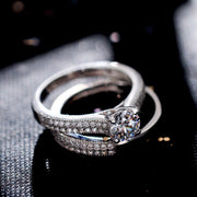 Geometric Micro Set Copper Zircon Ring Womens Engagement