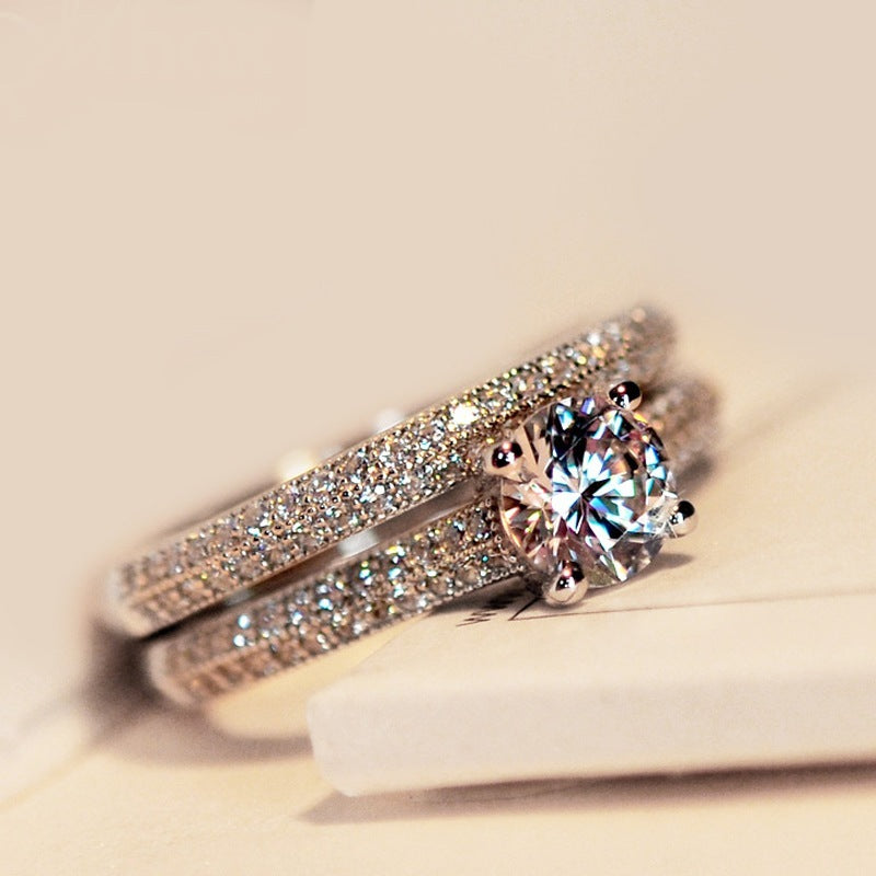 Elegant Geometric Micro-Set Simulated Zircon Engagement Ring for Women