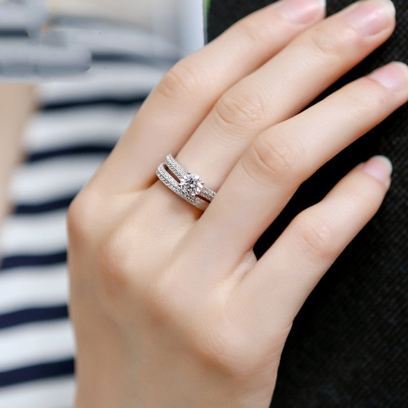 Elegant Geometric Micro-Set Simulated Zircon Engagement Ring for Women