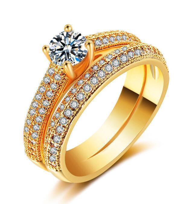 Geometric Micro Set Copper Zircon Ring Womens Engagement