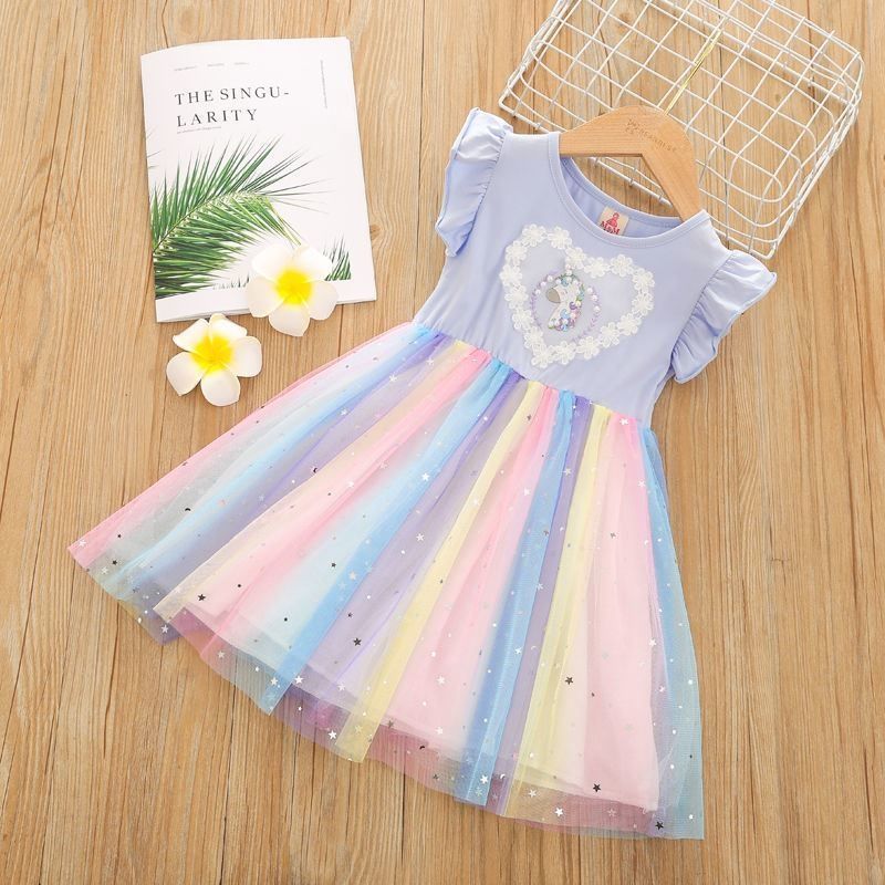 Girls Princess Cotton Gauze Dress With Petticoat Rainbow