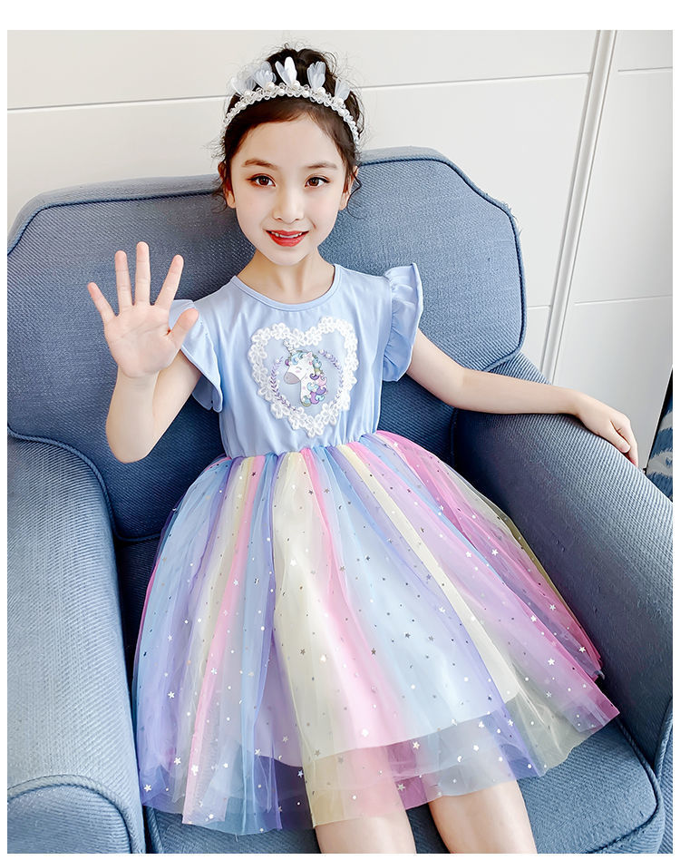 Girls Princess Cotton Gauze Dress With Petticoat Rainbow