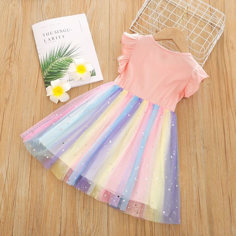 Girls Princess Cotton Gauze Dress With Petticoat Rainbow