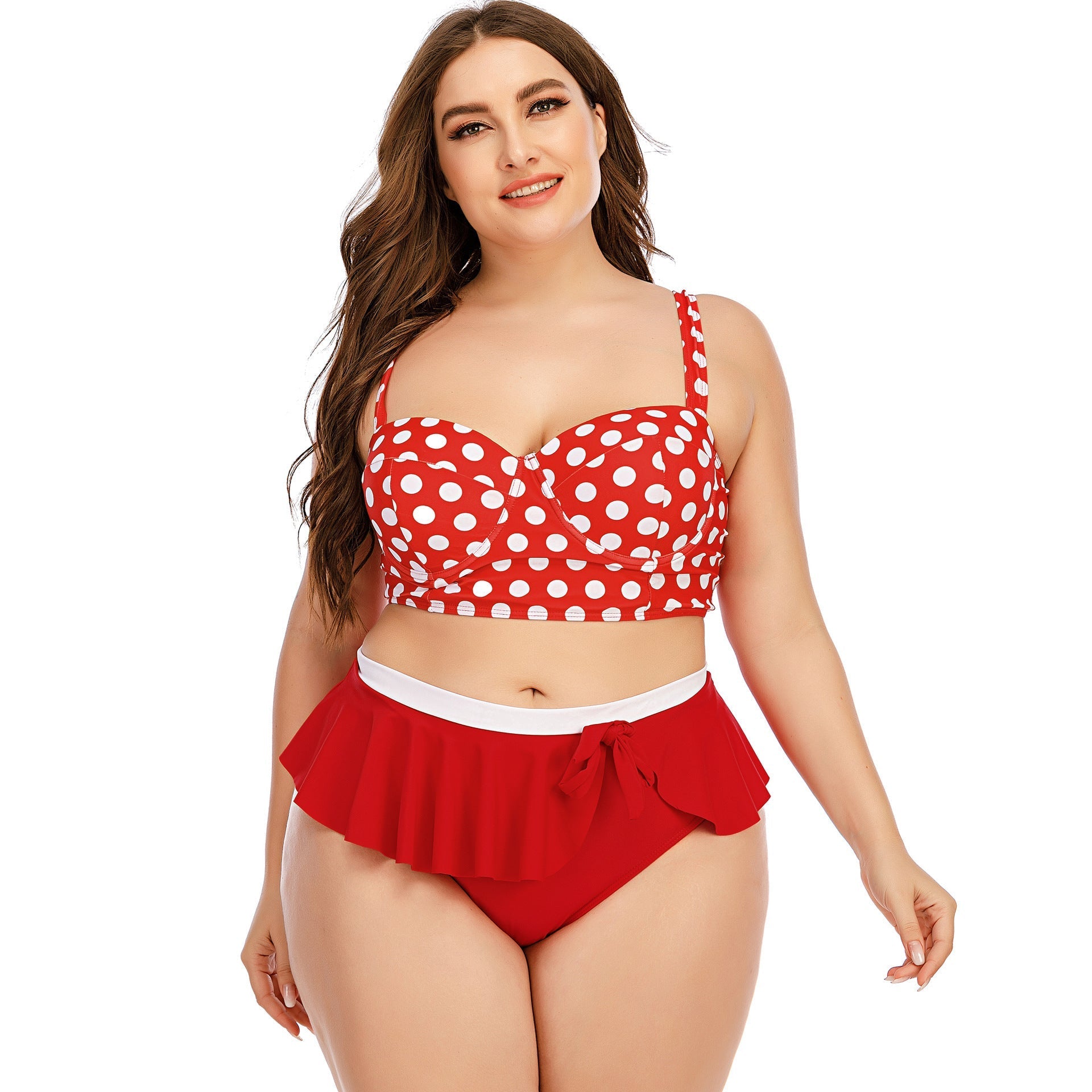 Women's Plus Size High Waist Polka Dot Bikini Polyester