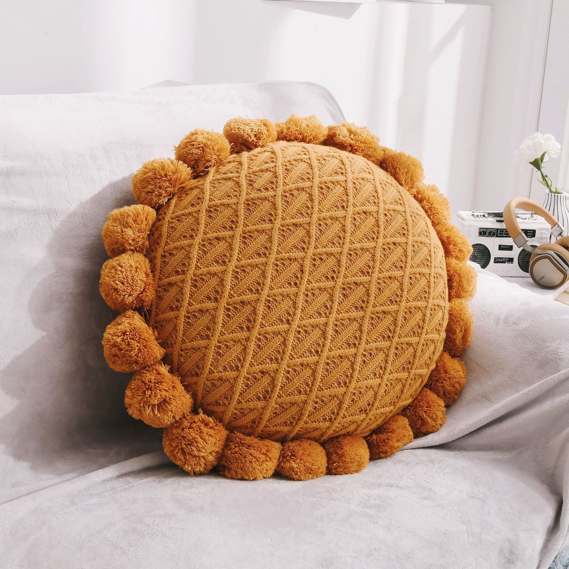 Ball Throw Pillow Futon Knitted Cushion Nordic Design Knitted Yarn
