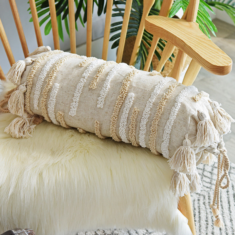 Tufted Pillowcase, Looped Pillowcase, Fringed Long Waist Pillow