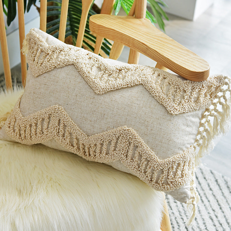 Tufted Pillowcase, Looped Pillowcase, Fringed Long Waist Pillow