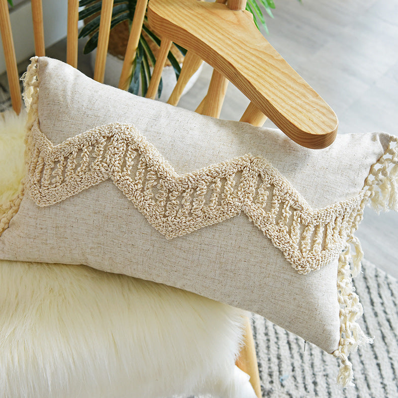 Tufted Pillowcase, Looped Pillowcase, Fringed Long Waist Pillow